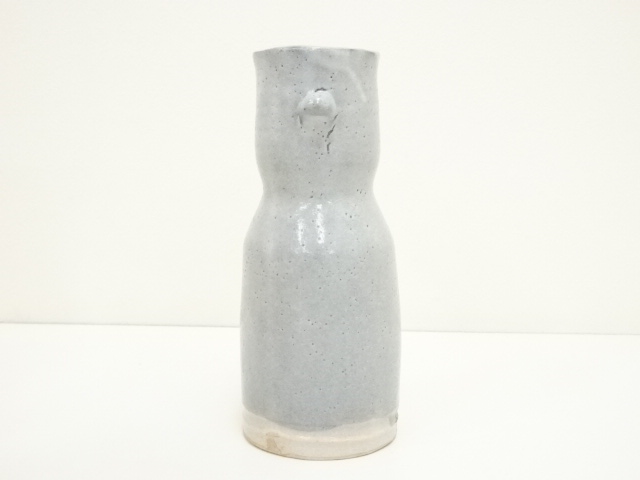  藤原敬介（恭助）造　鼠志野花入（共箱）